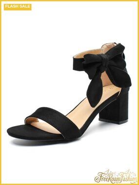 Women's Velvet Bow Heels Open Toe Ankle Strap Low Block Dress Sandals